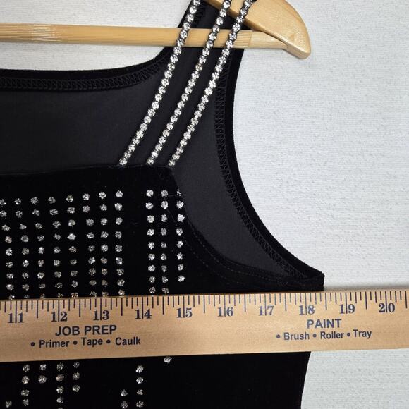 VTG 90s Velvet Crop Top Sz 12 Black Rhinestone Straps Evening Formal Whimsigoth - Picture 9 of 11